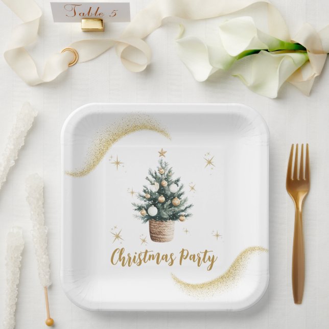 Christmas Party Elegant Gold Stars  Paper Plates (Wedding)