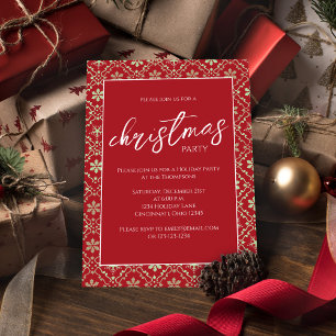Christmas Party Elegant Green Red Snowflake Modern Invitation