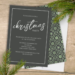 Christmas Party Elegant Green Snowflake Modern Invitation