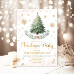 Christmas Party | Elegant Pink Gold Winter Holiday Invitation<br><div class="desc">Celebrate the magic of the season with our mesmerizing pink & gold Christmas party invitation. Centered beautifully is an elegant sage green Christmas tree,  representing the heart and soul of winter festivities. Adding to the enchantment,  glittery snowflakes cascade gracefully,  each one shimmering with a unique brilliance.</div>