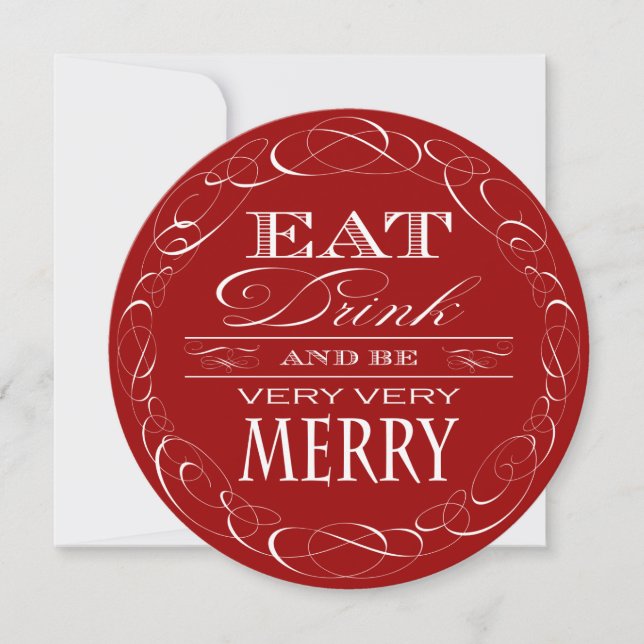 Christmas Party Elegant Red Eat Drink and Be Merry Invitation (Front)