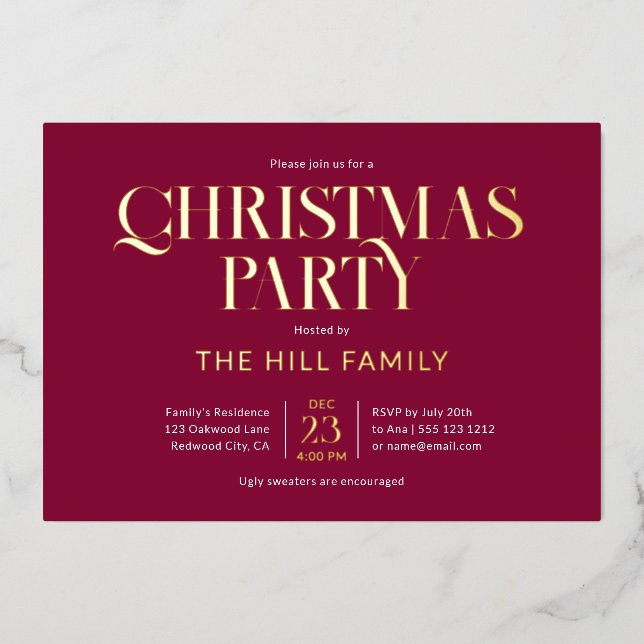 Christmas Party Elegant Red Foil Invitation (Front)