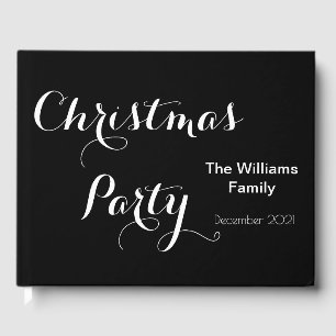 Christmas Party Elegant Typography Black White Guest Book