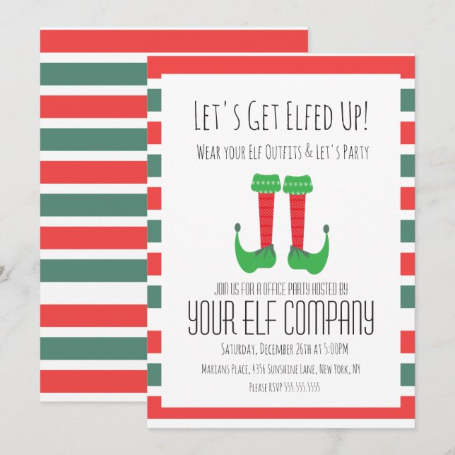 Christmas Party Elf Costume Office Company Event Invitation (Front/Back)