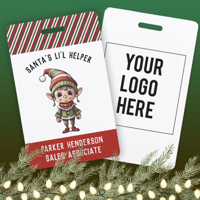 Christmas Party Elf Name Tag Badge (boy elf name badge for company Christmas party.)