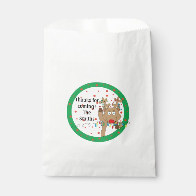 Christmas Party Favor Bag. "Reindeer" Personalize Bag (Front)