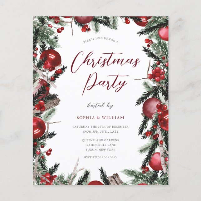 Christmas Party Festive Border Budget Invitation (Front)