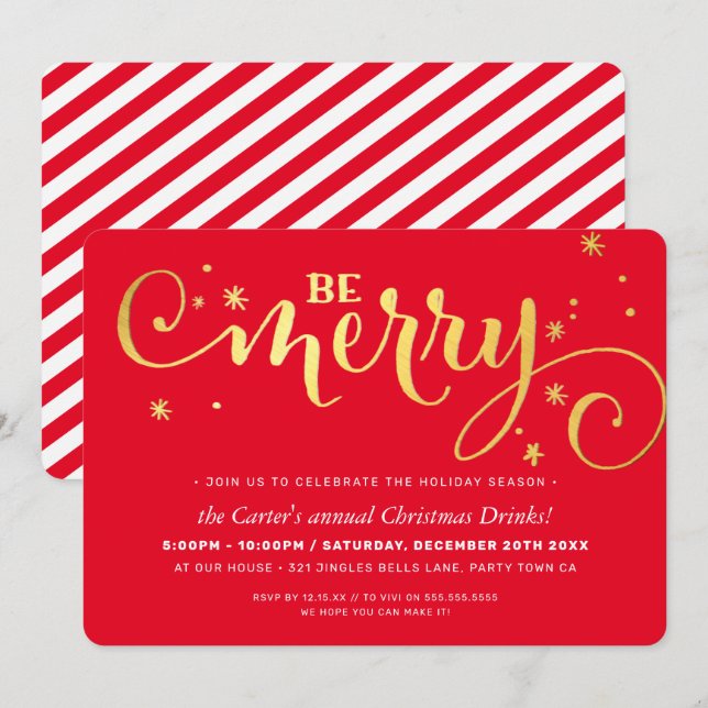 CHRISTMAS PARTY festive fun typography BE MERRY Holiday Card (Front/Back)