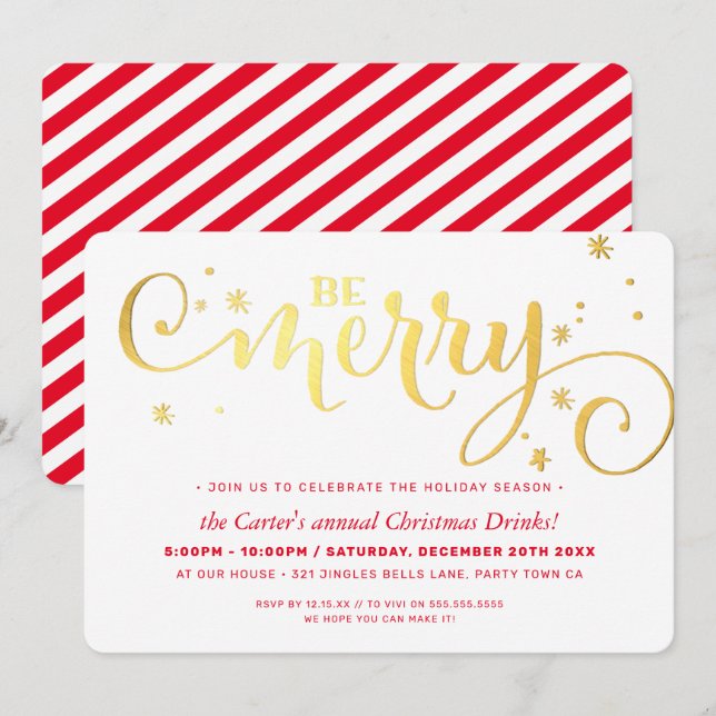 CHRISTMAS PARTY festive fun typography BE MERRY Holiday Card (Front/Back)