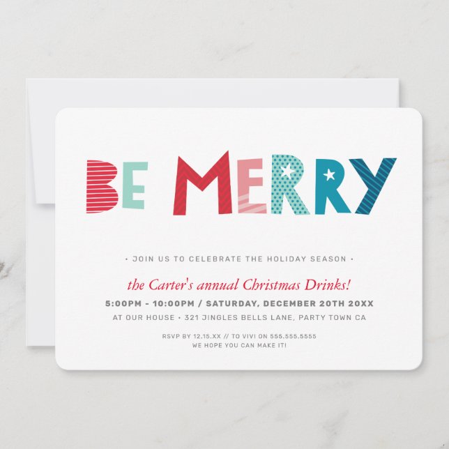 CHRISTMAS PARTY festive fun typography BE MERRY Holiday Card (Front)