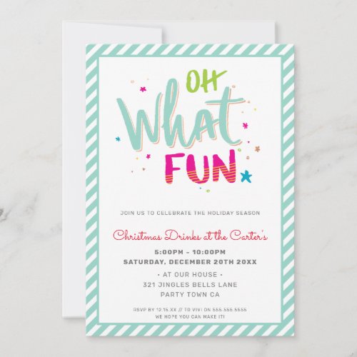 CHRISTMAS PARTY festive fun typography OH WHAT FUN Holiday Card