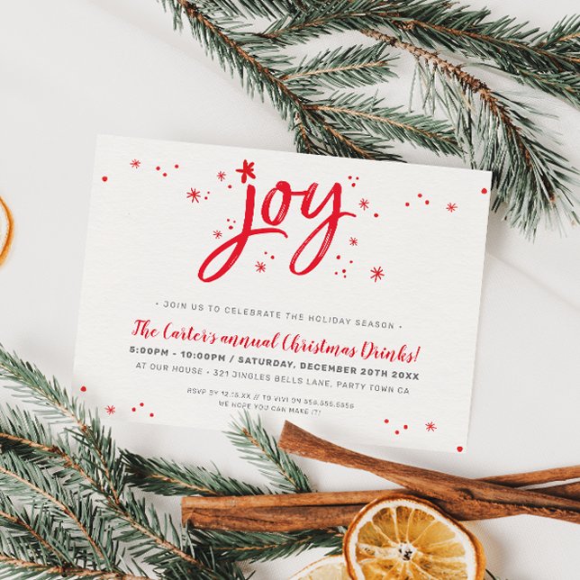 CHRISTMAS PARTY festive lettering joy red sparkles Holiday Card (Creator Uploaded)