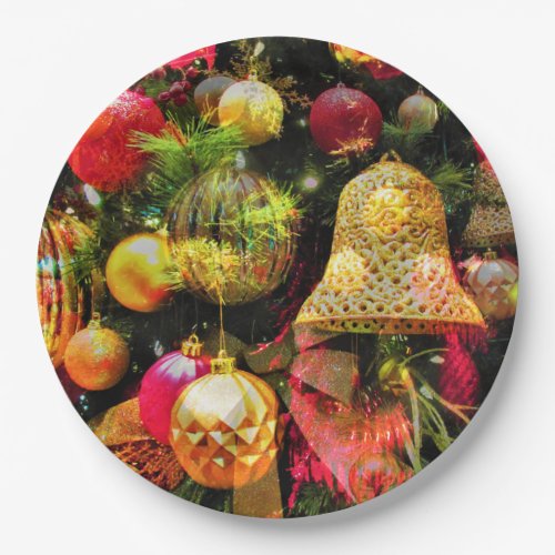 Christmas Party Festive Pine Tree Bells Ornaments Paper Plates