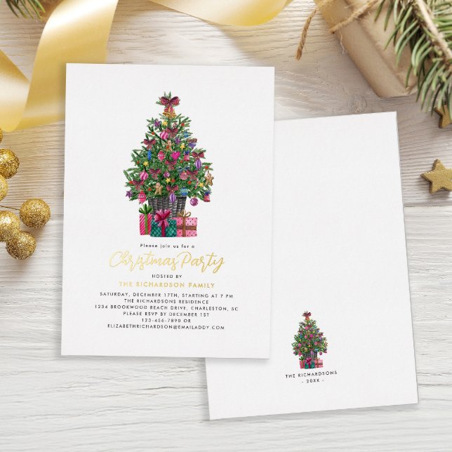 Christmas Party Festive Tree Gold Foil Invitation (Christmas Party Festive Tree Gold Foil Invitation)