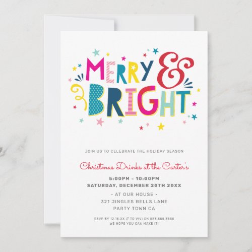 CHRISTMAS PARTY festive typography MERRY  BRIGHT Holiday Card