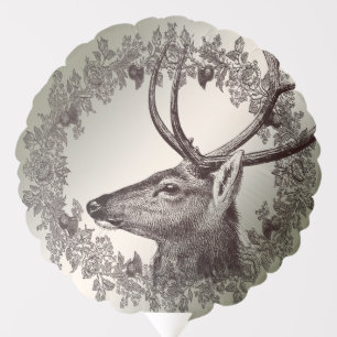 Christmas Party Floral Reindeer Golden Winter Balloon