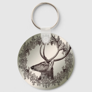 Christmas Party Floral Reindeer Golden Winter Keychain