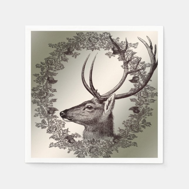 Christmas Party Floral Reindeer Golden Winter Napkins (Front)