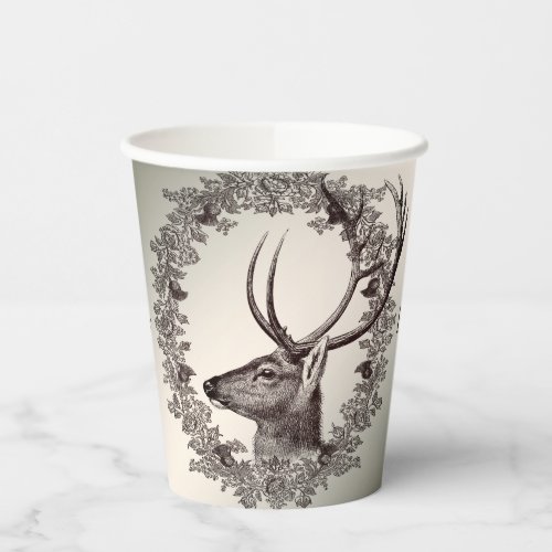 Christmas Party Floral Reindeer Golden Winter Paper Cups