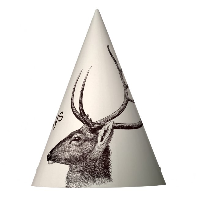 Christmas Party Floral Reindeer Golden Winter Party Hat (Front)