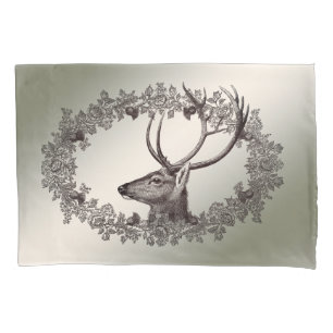 Christmas Party Floral Reindeer Golden Winter Pillow Case