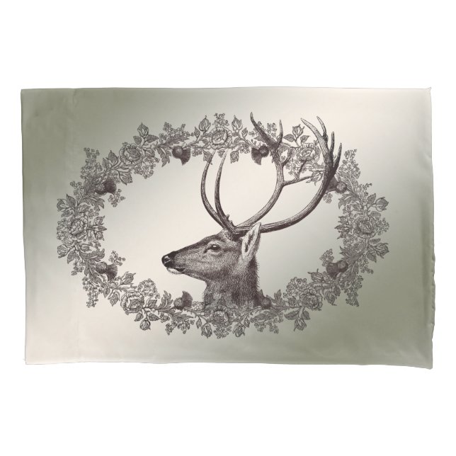 Christmas Party Floral Reindeer Golden Winter Pillow Case (Front)