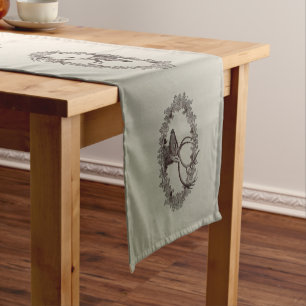 Christmas Party Floral Reindeer Golden Winter Short Table Runner
