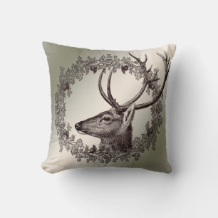 Christmas Party Floral Reindeer Golden Winter Throw Pillow