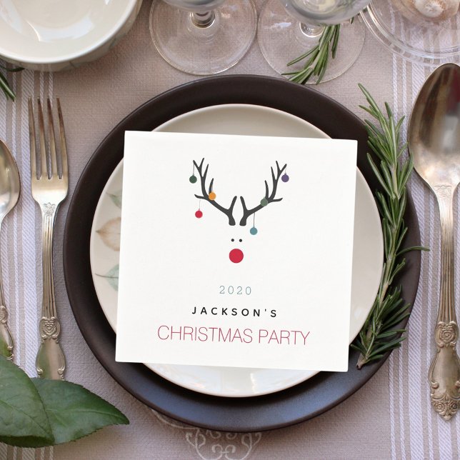 Christmas party funny reindeer white red family napkins (Creator Uploaded)