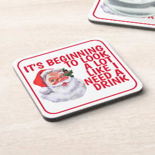 Christmas Party Funny Santa Claus Drinking Humor Beverage Coaster