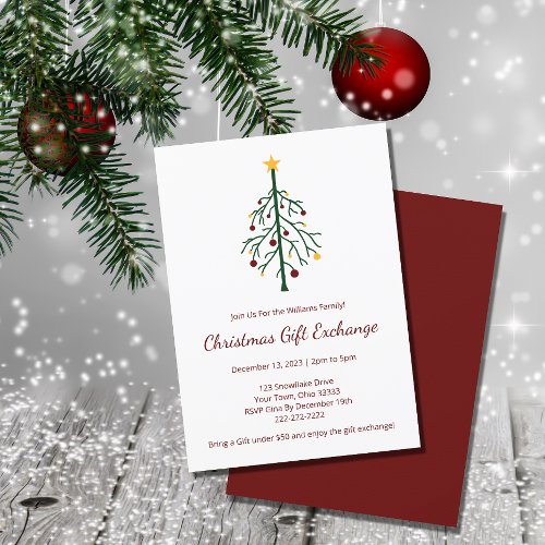 Christmas Party Gift Exchange Festive Evergreen Invitation