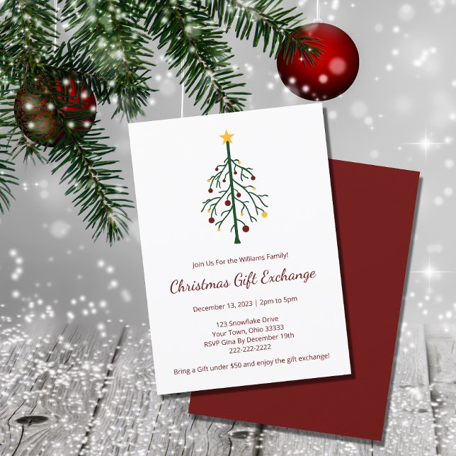 Christmas Party Gift Exchange Festive Evergreen Invitation (Creator Uploaded)