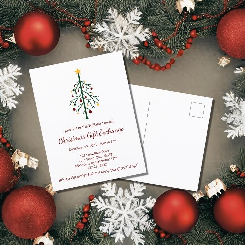 Christmas Party Gift Exchange Festive Evergreen Invitation Postcard