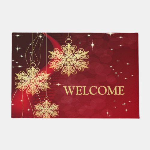 Christmas Party Gift Red Golden Snowflakes Holiday Doormat