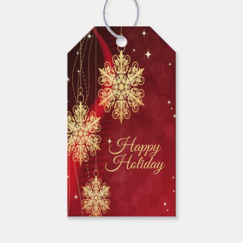 Christmas Party Gift Red Golden Snowflakes Holiday Gift Tags