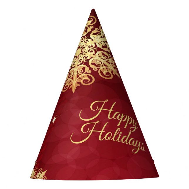 Christmas Party Gift Red Golden Snowflakes Holiday Hat (Front)