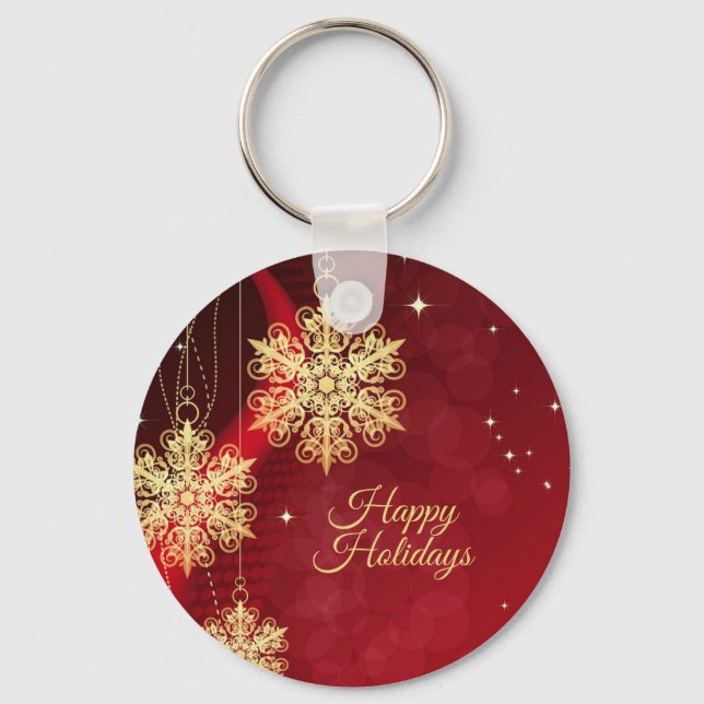 Christmas Party Gift Red Golden Snowflakes Holiday Keychain (Front)