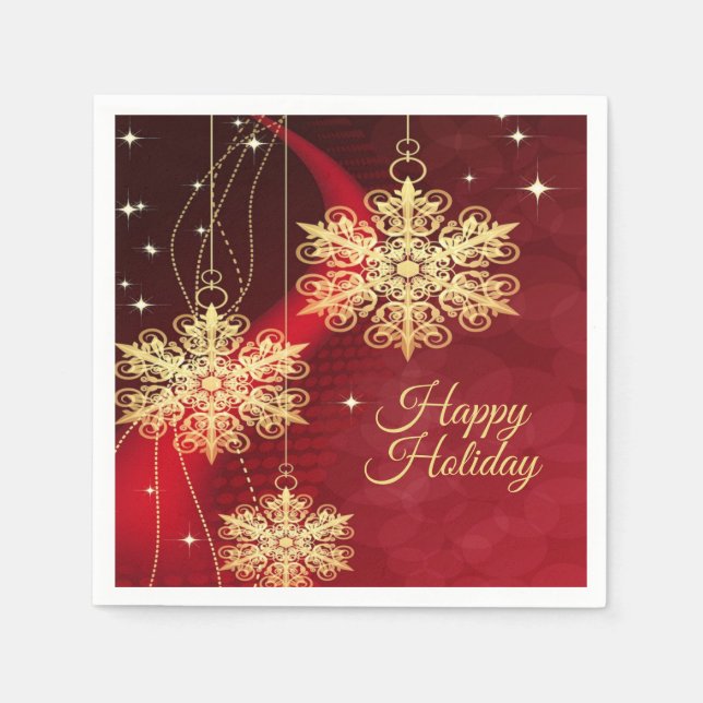 Christmas Party Gift Red Golden Snowflakes Holiday Napkins (Front)