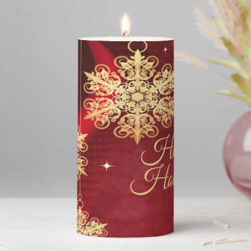 Christmas Party Gift Red Golden Snowflakes Holiday Pillar Candle