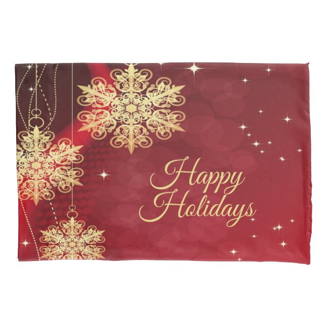 Christmas Party Gift Red Golden Snowflakes Holiday Pillow Case (Front)