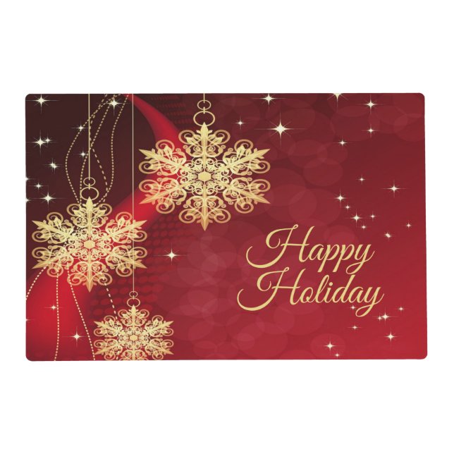 Christmas Party Gift Red Golden Snowflakes Holiday Placemat (Front)