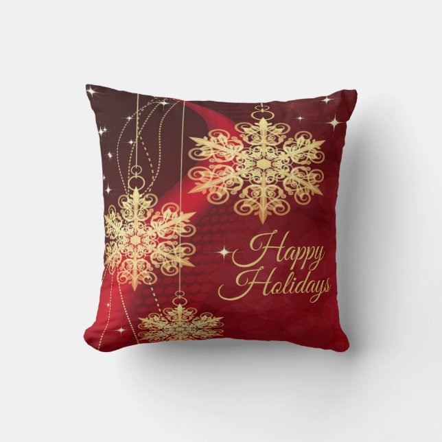 Christmas Party Gift Red Golden Snowflakes Holiday Throw Pillow (Front)