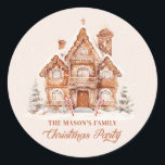 Christmas Party Gingerbread House Sticker<br><div class="desc">Christmas Party Gingerbread House personalized round sticker will be a great addition to your party favors or invitation envelopes. Designed with a beautiful Gingerbread house on a snowy background. Matching items in our</div>