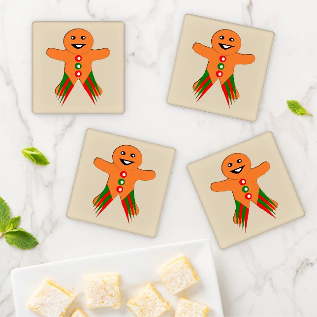 Christmas Party Gingerbread Man Coaster Set (In Situ)