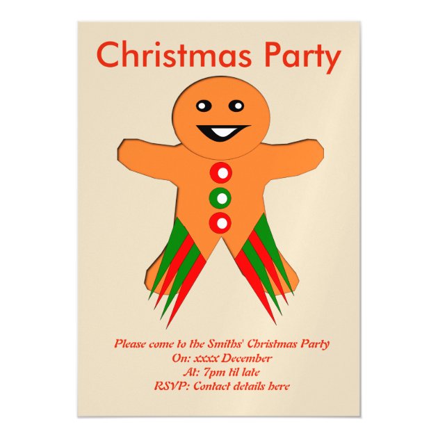 Christmas Party Gingerbread Man Custom Invites