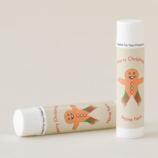 Christmas Party Gingerbread Man Custom Lip Balm (Front)