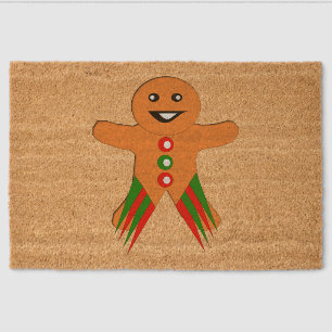 Christmas Party Gingerbread Man Fiber Doormat