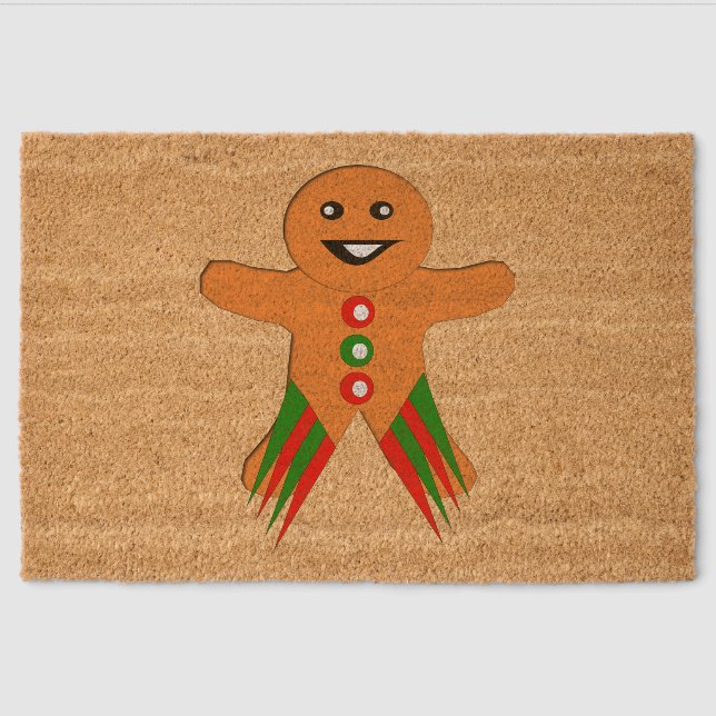 Christmas Party Gingerbread Man Fiber Doormat (Front)