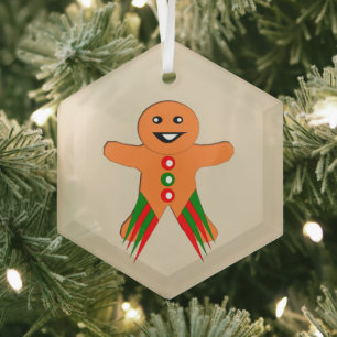 Christmas Party Gingerbread Man Glass Ornament