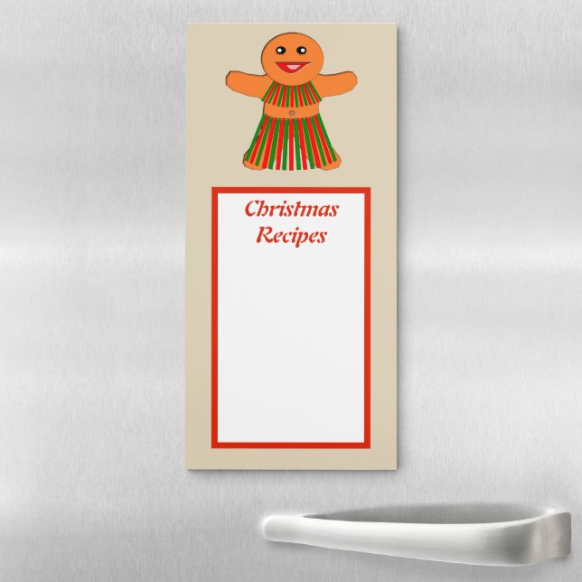 Christmas Party Gingerbread Woman Custom Recipe Magnetic Notepad (In Situ)